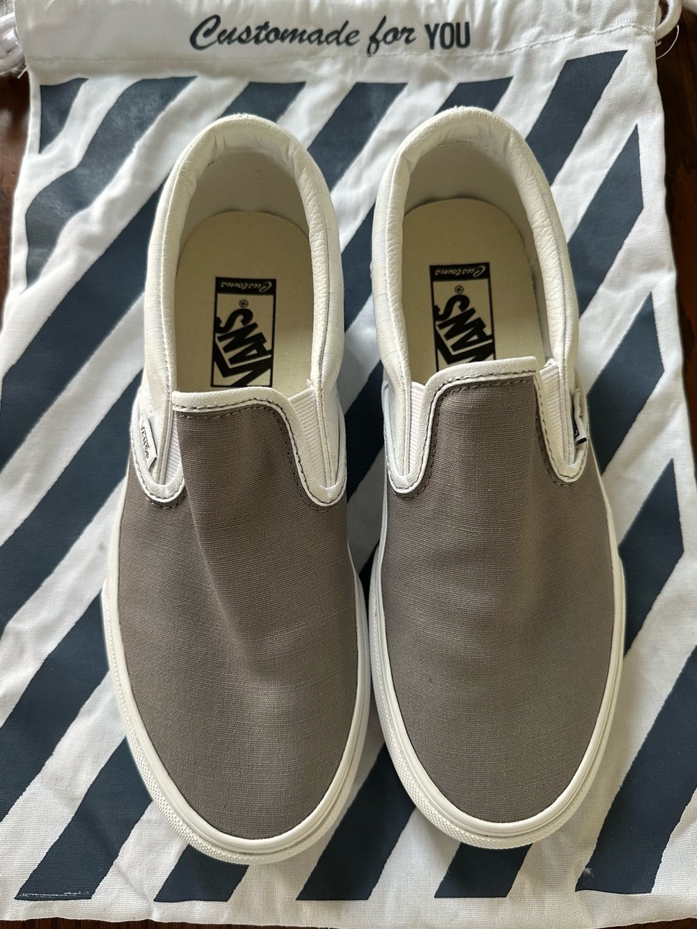 Custom Vans Slip-On Canvas Loafers in Gray and White 7.5W/B6
